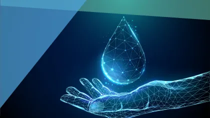 mano che sorregge una goccia d'acqua, a significare la cura per questa risorsa così importante